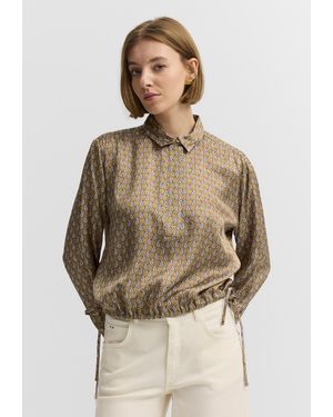 Bugatti Damen Blouse Van Viscose Met Grafische Print En Overhemdkraag - Naturel