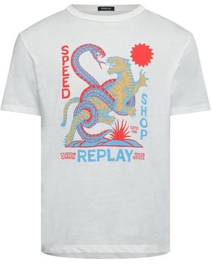 Replay Custom Garage Print T-Shirt - White