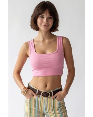 MixRay Fitted Square-Neck Crop Tank Top - Pink