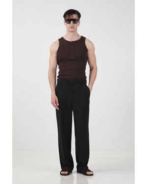 Giesto Mid Waist Straight Leg Tailored Trousers - Black