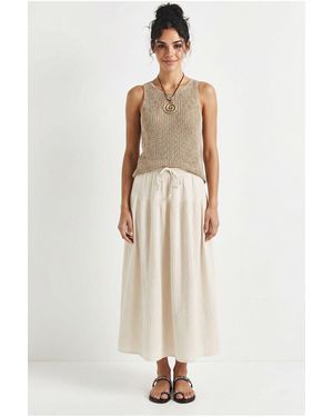 Bianco Lucci High-Waist Midi A-Line Skirt - Natural