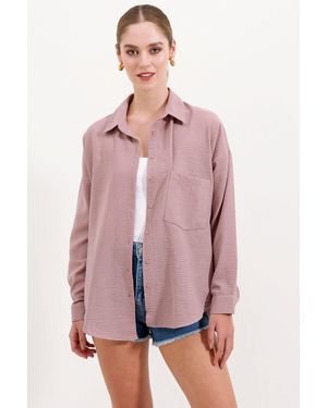 Bigdart Linnen Gemixt Shirt Met Knopen Sluiting - Roze