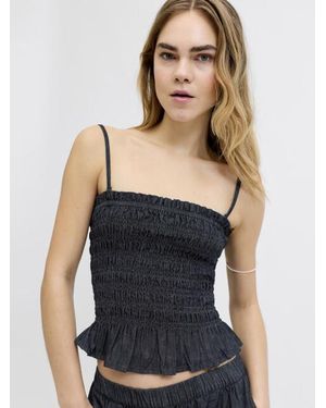 Jack & Jones Abigail Gesmokte Denim Linnen Top - Zwart