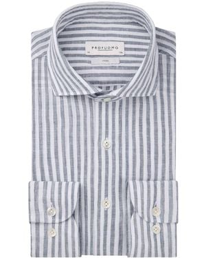 Profuomo Casual Overhemd Linnen - Blauw