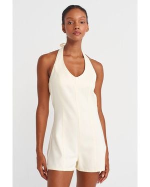 Dilvin Halter Tie-Detail Korte Playsuit - Wit
