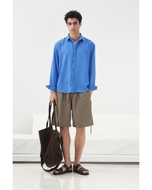 Giesto Mid Waist Wide Leg Tencel Shorts - Blue