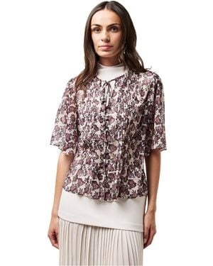 French Connection Elysian Bloemen Strikhals Pofmouw Blouse (Blush) - Bruin