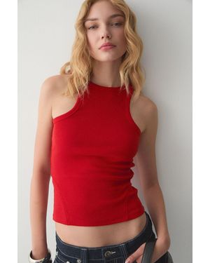 Grimelange Ribbed Halterneck Crop Tank Top - Red