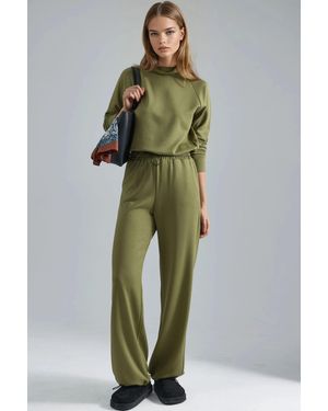 Hiccup Modal Touch Half Turtleneck Blouse & Elastic Waist Trousers - Green