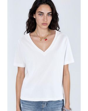 Busem V-Neck Solid Regular Fit Cotton T-Shirt - White