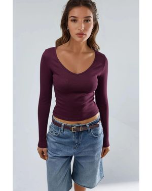 Busem Getailleerde V-Hals Langdurige Blouse - Rood