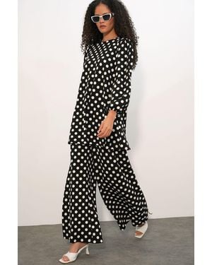 Bigdart Textured Long Sleeve Tunic And Wide Leg Trousers Set - White