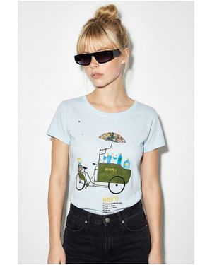Bianco Lucci Embroidered Printed Crew Neck T-Shirt - White