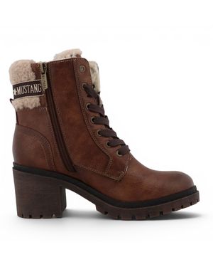 Mustang Cognac Winter Warm Heeled Lace-Up Boots - Brown