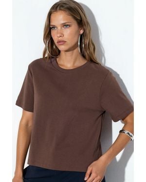Busem Crew Neck Cotton T-Shirt - Brown