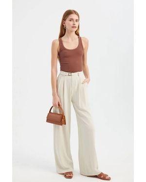 Hiccup Solid Round Neck Basic Cami Top - Brown