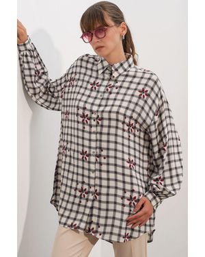 Bigdart Oversized Plaid Crepe Shirt - Grey