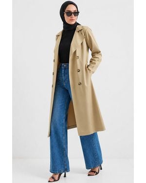 Bigdart Double Breasted Long Trench Coat - Blue