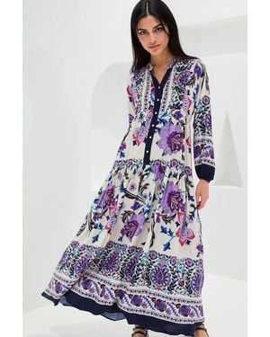 Bigdart Printed V-Neck Maxi Dress - Blue