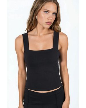 Hiccup Square Collar Knitted Top - Black