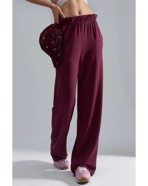 Hiccup Modal Touch Elastic Waist Straight Leg Trousers - Purple