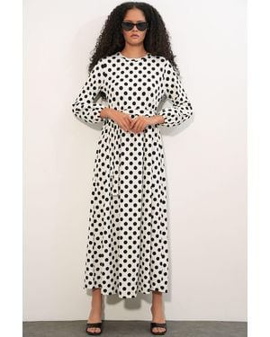 Bigdart Floral Crew Neck Maxi Knit Dress With Bow Detail - White