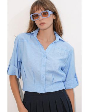 Bigdart Oversized Crop Shirt - Blue