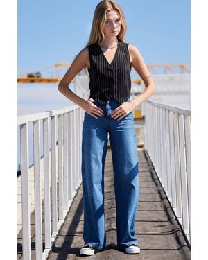 Bigdart Gestreepte V-Hals Getailleerde Waistcoat - Blauw