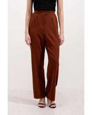 Bigdart High Waist Wide Leg Pleated Satin Trousers - Red