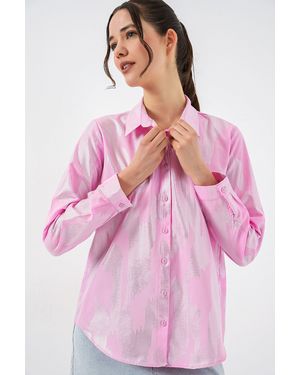 Bigdart Oversized Striped Button-Up Shirt - Pink