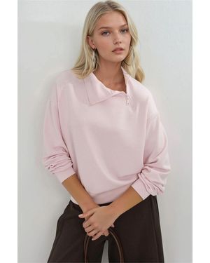 Busem Ontspannen Pasvorm Ritskraag Sweatshirt - Roze