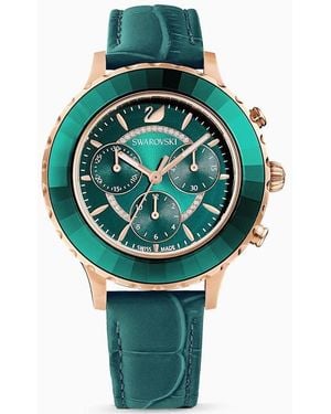 Swarovski Octea Lux Chrono Watch, Leather Strap, Rose- Tone Pvd 5452498 Stainless Steel - Green