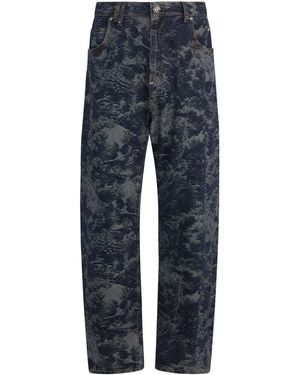 Philipp Plein Beach Boy Fit Jeans All-Over Skulls Skull - Blauw
