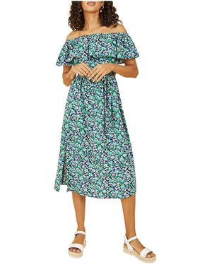Yumi' Midi-Jurk Voor Met Kleine Bloemenprint En Blote Schouders - Blauw