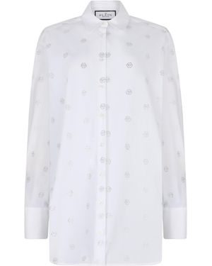 Philipp Plein Regular Fit Shirt Monogram Crystal - Wit