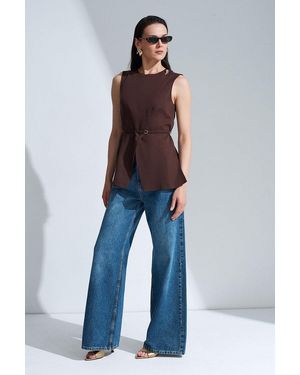 Dilvin Tencel Poplin Geknoopte Vest - Blauw