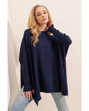 Bigdart Slit Detailed Half Turtleneck Loose Jumper - Blue