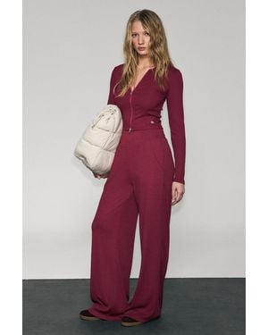 Grimelange Wide Leg Elastic Waist Joggers - Red