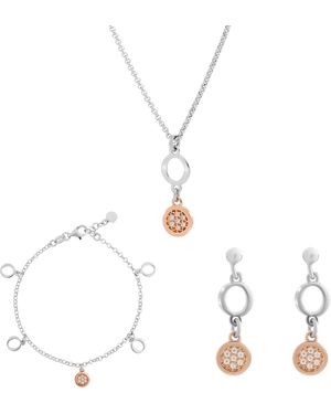 Orphelia 'Maite' 925 Sterling Set: Chain + Bracelet + Earrings - White