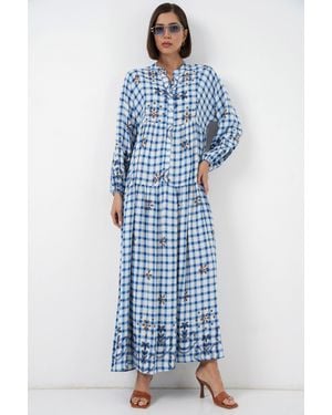 Bigdart Patterned V-Neck Maxi Dress - Blue