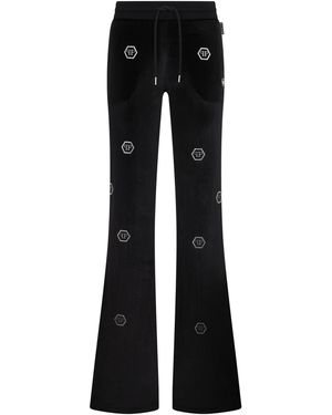 Philipp Plein Chenille Jogging Pants Mini Monogram Strass Monogram Strass - Zwart