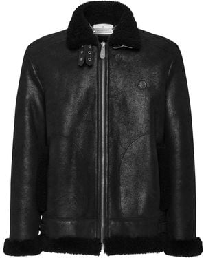 Philipp Plein Leren Fitted Biker - Zwart