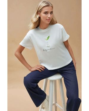 Hiccup Printed Regular Fit Crew Neck 100% Cotton T-Shirt - Blue
