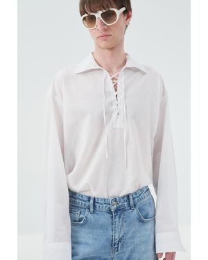 Giesto Cotton Poplin Tie-Front Shirt - White