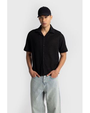 Giesto Textured Cotton Short-Sleeve Shirt - Black