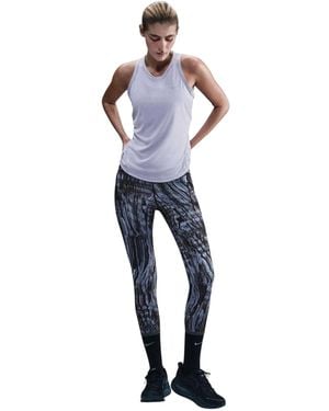 Nike Swift Dri-Fit-Legging Met Marmerpatroon Voor - Blauw
