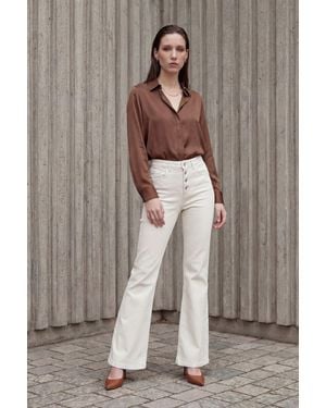 My Fashion High Waist Flare Leg Denim Trousers - Grey