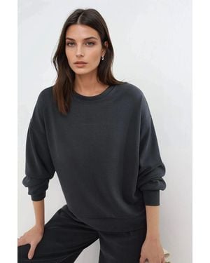 Busem Relaxed Fit Crew Neck Modal Sweatshirt - Black