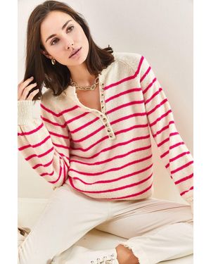 Bianco Lucci Knitted Sweater Met Knopenkraag - Roze