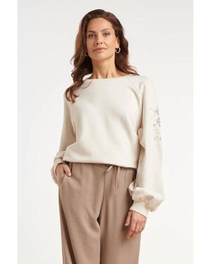 Smashed Lemon Sweater Met Decoratieve Bloemborduursels - Naturel